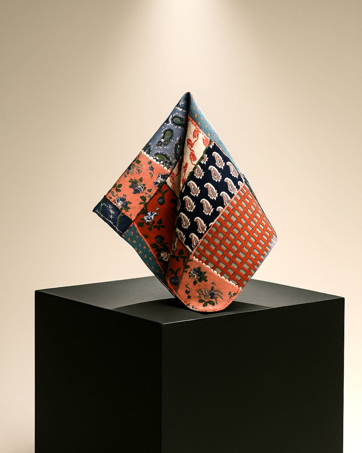FLORAL AND PAISLEY COLLAGE DESIGN POCKET SQUAR (13 - 13 INCHES)