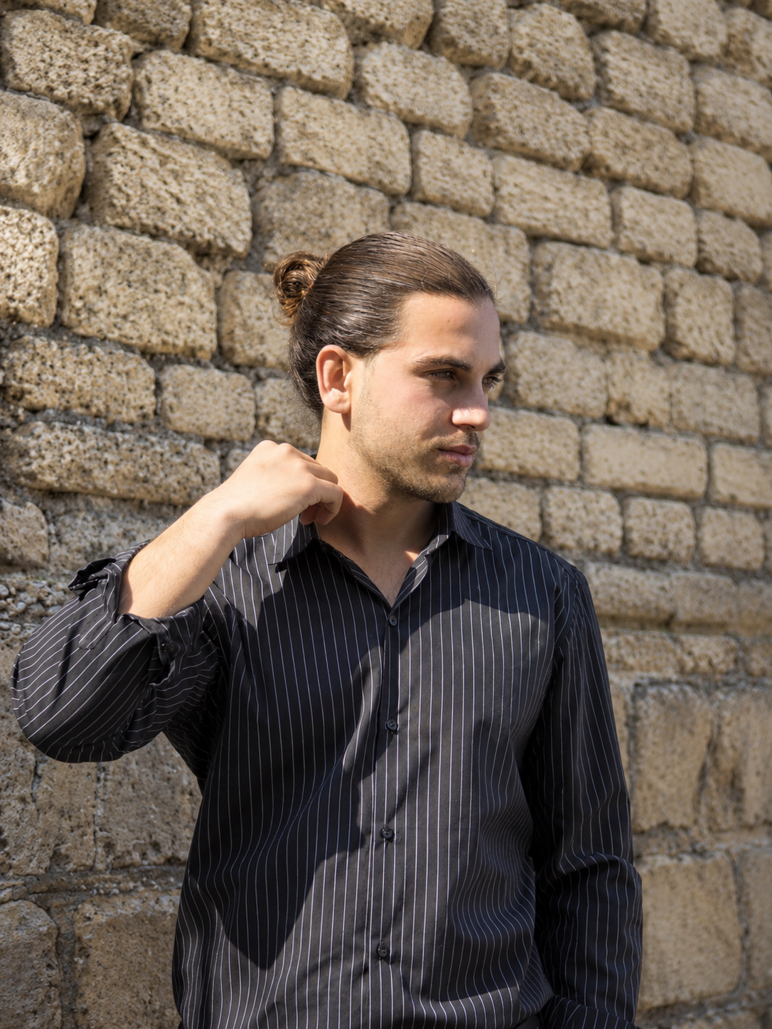 Formal Black Shirt with White Lines