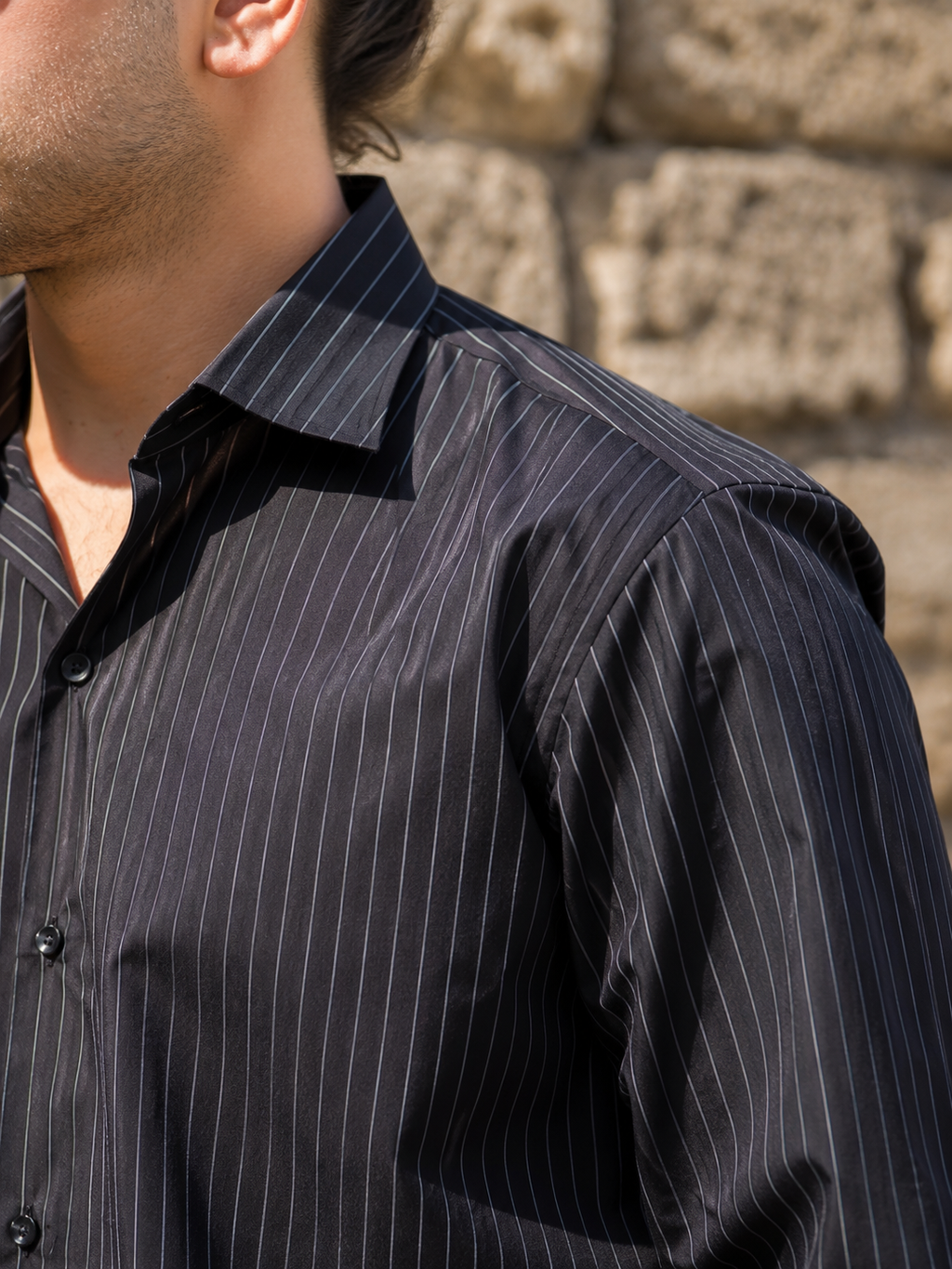 Formal Black Shirt with White Lines