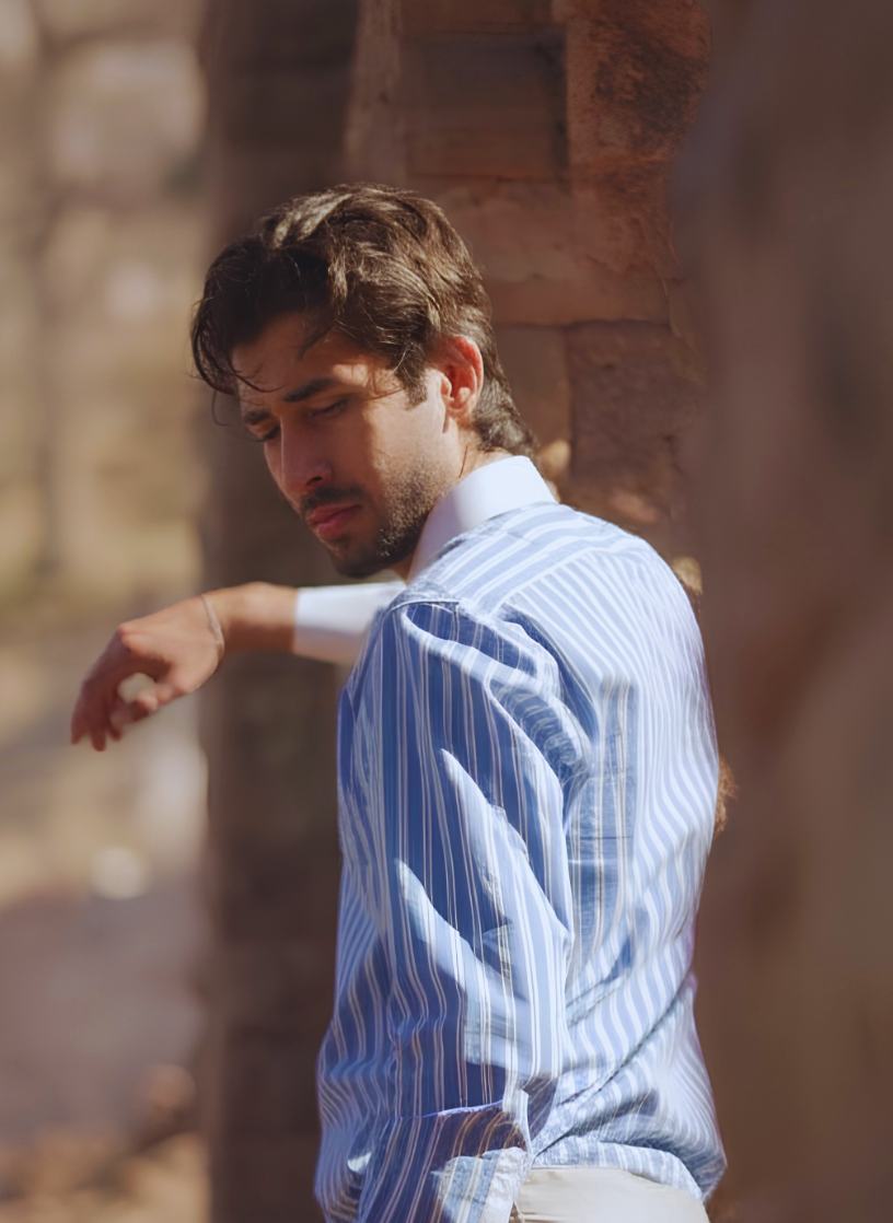 Formal Sky Blue Shirt with White Lines