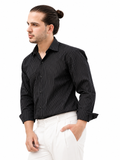 Formal Black Shirt with White Lines
