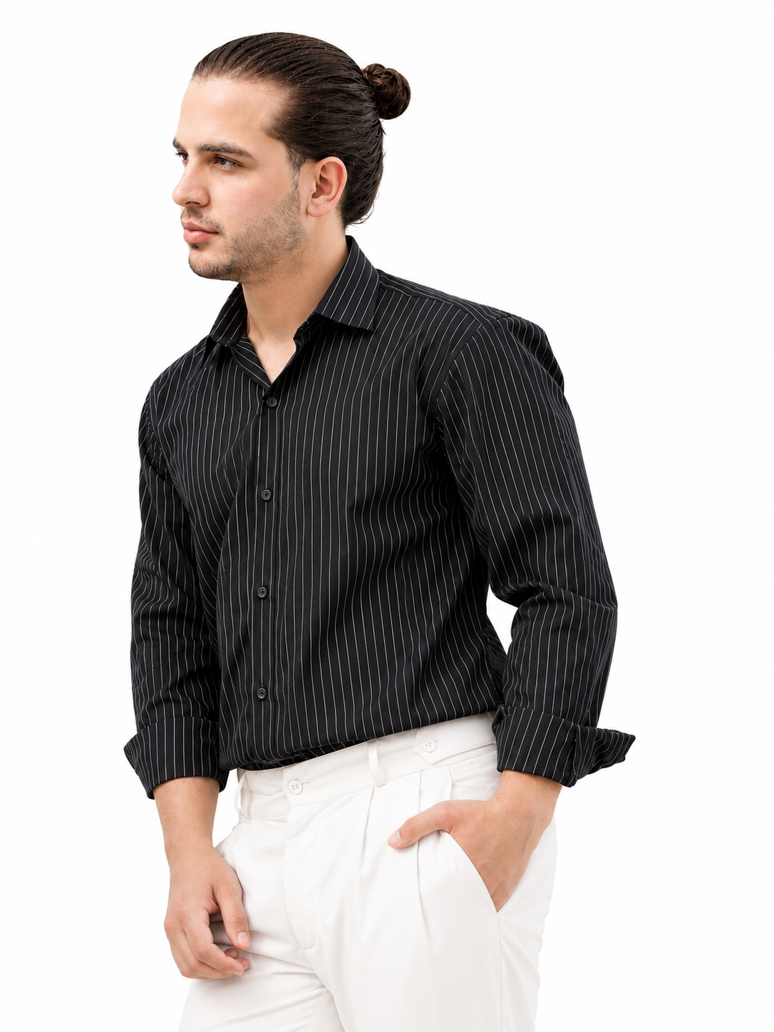 Formal Black Shirt with White Lines