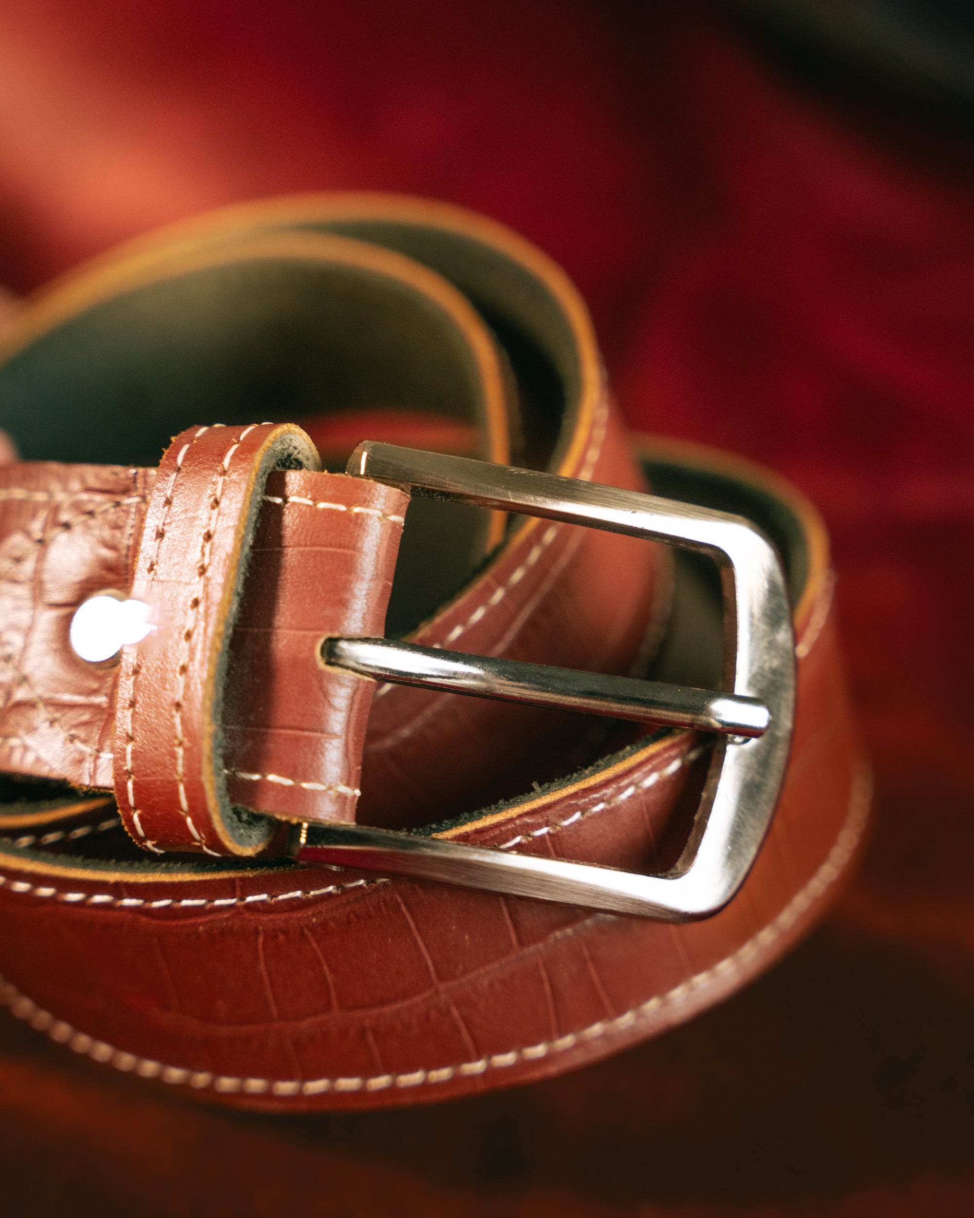 Dark Red Textured Belt